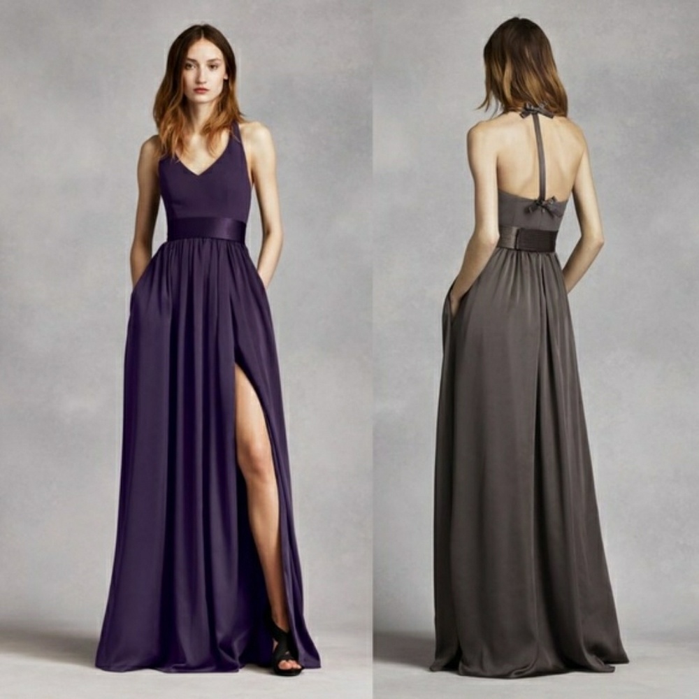 Vera Wang V neck halter gown w/pockets